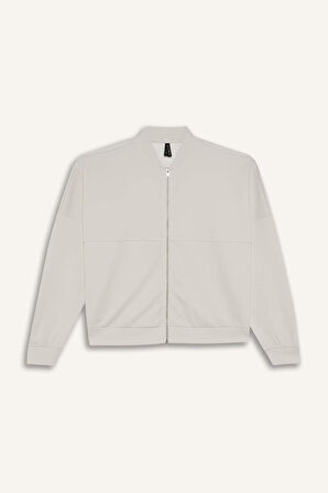 DeFacto Relax Fit Hakim Yaka Basic Düz Fermuarlı Soft Touch Sweatshirt E5817AX25SPBG350
