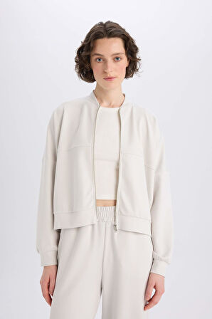 DeFacto Relax Fit Hakim Yaka Basic Düz Fermuarlı Soft Touch Sweatshirt E5817AX25SPBG350