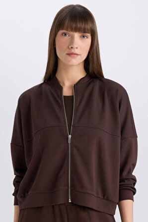 DeFacto Relax Fit Hakim Yaka Basic Düz Fermuarlı Soft Touch Sweatshirt E5817AX25SPBN267