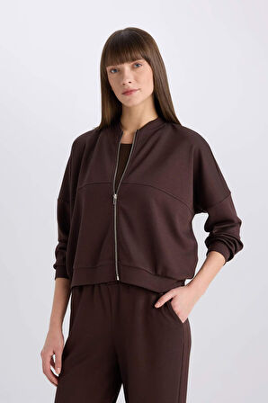 DeFacto Relax Fit Hakim Yaka Basic Düz Fermuarlı Soft Touch Sweatshirt E5817AX25SPBN267