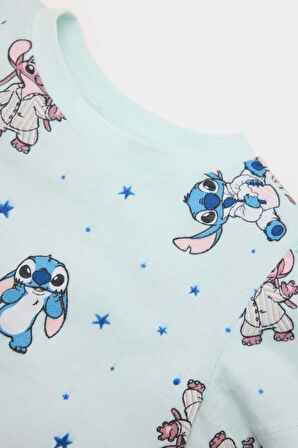 DeFacto Kız Bebek Disney Lilo & Stitch Pijama Takımı Penye Kısa Kollu Üst Esnek Belli Uzun Alt E4611A525SMBE495