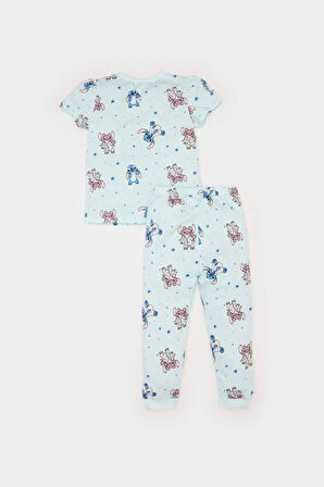DeFacto Kız Bebek Disney Lilo & Stitch Pijama Takımı Penye Kısa Kollu Üst Esnek Belli Uzun Alt E4611A525SMBE495