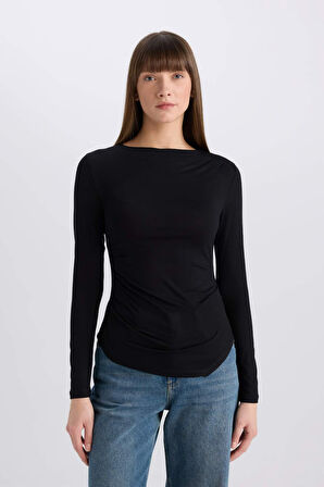DeFacto Slim Fit Dar Kesim Bisiklet Yaka Basic Düz Soft Touch Uzun Kollu Tişört E5884AX25SPBK81