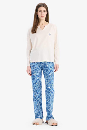 Fall in Love Pijama Takımı Uzun Kollu Pijama Üstü Esnek Belli Uzun Pijama Altı