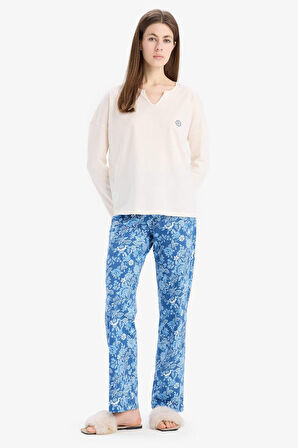 DeFacto Pijama Takımı Uzun Kollu Üst Esnek Belli Uzun Altı-Fall in Love E4848AX25SPIN33