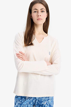 DeFacto Pijama Takımı Uzun Kollu Üst Esnek Belli Uzun Altı-Fall in Love E4848AX25SPIN33
