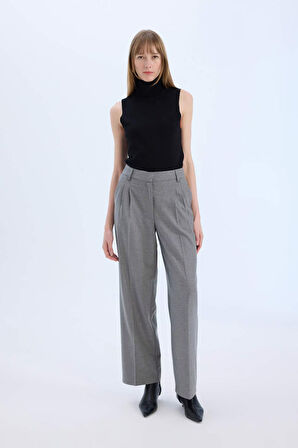 Wide Leg Yüksek Bel Düz Paça Flanel Pantolon