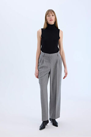Wide Leg Yüksek Bel Düz Paça Flanel Pantolon