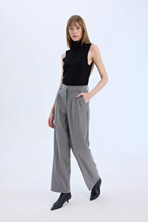 Wide Leg Yüksek Bel Düz Paça Flanel Pantolon