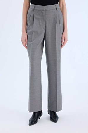 Wide Leg Yüksek Bel Düz Paça Flanel Pantolon
