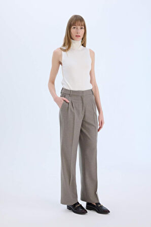 DeFacto Wide Leg Kışlık Pantolon Yüksek Bel Geniş Düz Paça Pensli Flanel E6115AX24WNBG745