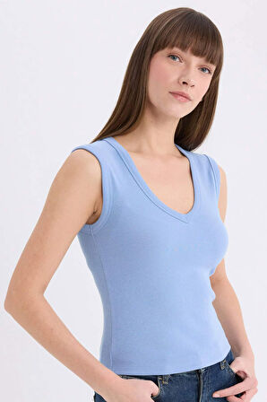 Slim Fit Dar Kesim V Yaka Ribana Atlet