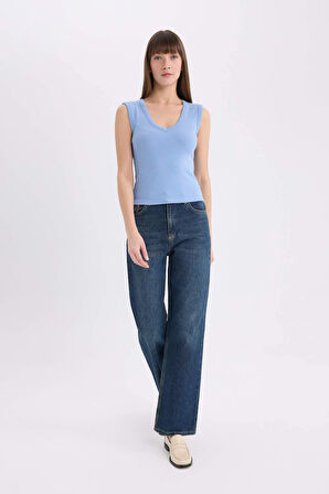 Slim Fit Dar Kesim V Yaka Ribana Atlet