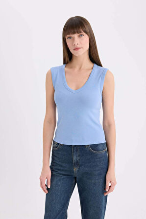 Slim Fit Dar Kesim V Yaka Ribana Atlet