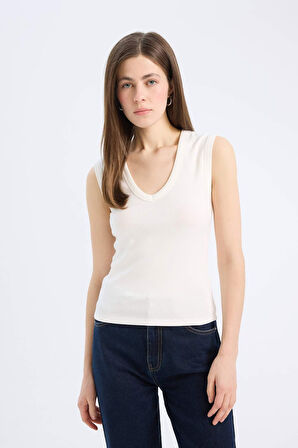 DeFacto Slim Fit Dar Kesim V Yaka Ribana Atlet E5779AX25SPER105