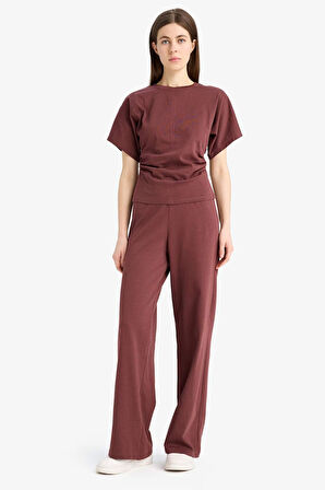 Slim Fit Dar Kesim Bisiklet Yaka Drapeli Premium Kısa Kollu Tişört