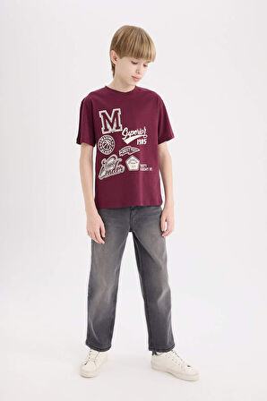 Erkek Çocuk Bisiklet Yaka Baskılı Kısa Kollu Tişört