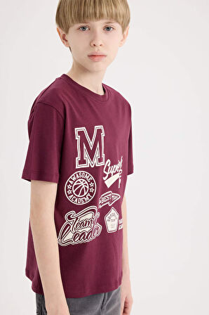 Erkek Çocuk Bisiklet Yaka Baskılı Kısa Kollu Tişört