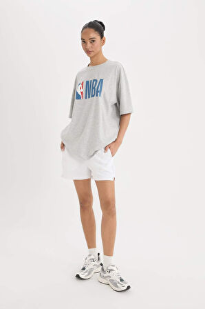 DeFactoFit NBA Wordmark Boxy Fit Bisiklet Yaka Baskılı Kısa Kollu Tişört