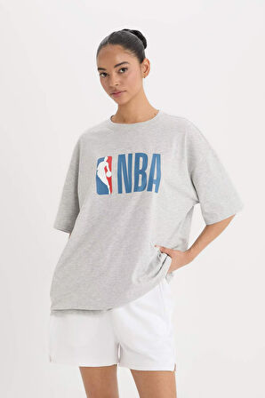 DeFactoFit NBA Wordmark Boxy Fit Bisiklet Yaka Baskılı Kısa Kollu Tişört