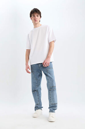 Relax Fit Düz Paça Pamuklu Jean Pantolon