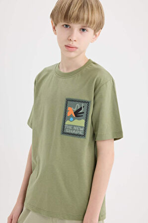 DeFacto Erkek Çocuk Bisiklet Yaka Nakışlı Kısa Kollu Tişört E0966A825SMKH461