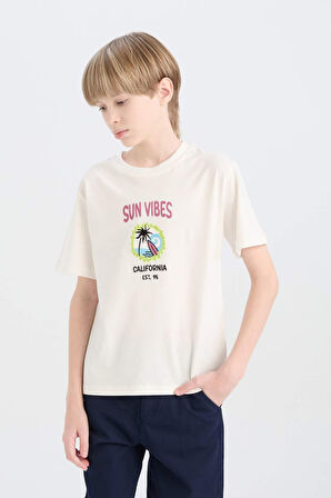 DeFacto Erkek Çocuk Bisiklet Yaka Sırt Baskılı Kısa Kollu Tişört E0969A825SMWT32