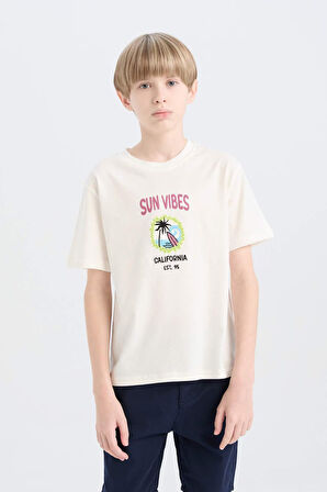 DeFacto Erkek Çocuk Bisiklet Yaka Sırt Baskılı Kısa Kollu Tişört E0969A825SMWT32