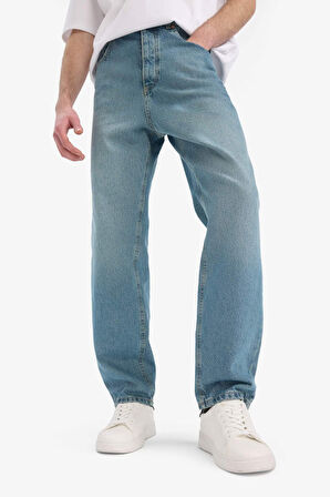 DeFacto Baggy Fit Geniş Kalıp Normal Bel Geniş Paça Pamuklu Soluk Efektli Jean Pantolon D7279AX25SPNM29