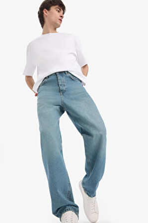 DeFacto Baggy Fit Geniş Kalıp Normal Bel Geniş Paça Pamuklu Soluk Efektli Jean Pantolon D7279AX25SPNM29