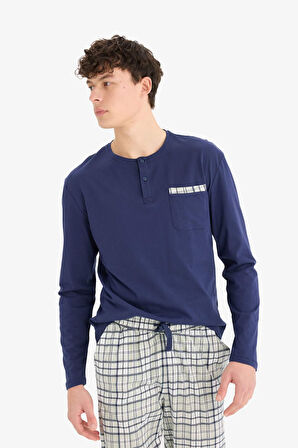 DeFacto Regular Fit Pijama Takımı Uzun Kollu Üst Kareli Uzun Alt E0508AX25SPNV31