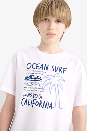 DeFacto Erkek Çocuk Bisiklet Yaka Baskılı Kısa Kollu Tişört E6315A825HSWT34