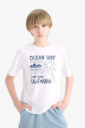 DeFacto Erkek Çocuk Bisiklet Yaka Baskılı Kısa Kollu Tişört E6315A825HSWT34