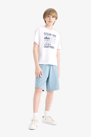 DeFacto Erkek Çocuk Bisiklet Yaka Baskılı Kısa Kollu Tişört E6315A825HSWT34