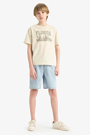 DeFacto Erkek Çocuk Bisiklet Yaka Baskılı Kısa Kollu Tişört E6320A825HSGN1240