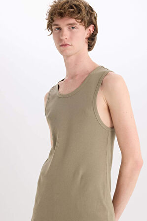 Slim Fit Dar Kesim Bisiklet Yaka Ribana Atlet