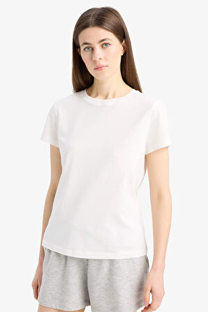 Regular Fit Bisiklet Yaka Basic Düz Penye Kısa Kollu Tişört