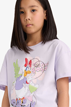 DeFacto Kız Çocuk Disney Mickey Mouse &Friends Relax Fit Bisiklet Yaka Kısa Kollu Tişört E2629A825SMPR40