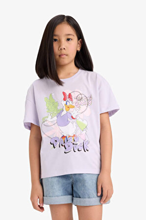 DeFacto Kız Çocuk Disney Mickey Mouse &Friends Relax Fit Bisiklet Yaka Kısa Kollu Tişört E2629A825SMPR40