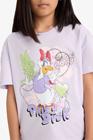 DeFacto Kız Çocuk Disney Mickey Mouse &Friends Relax Fit Bisiklet Yaka Kısa Kollu Tişört E2629A825SMPR40