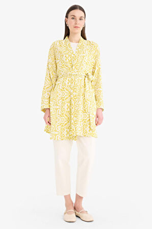 DeFacto Relax Fit Bisiklet Yaka Desenli Viskon Kimono E7262AX25SMGN734