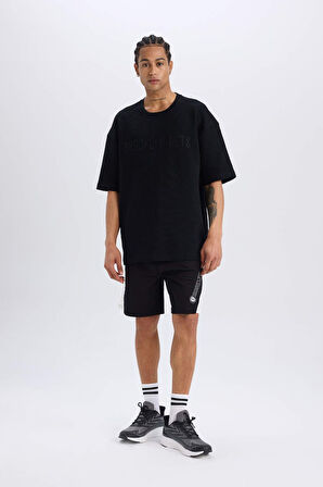 DeFactoFit NBA Brooklyn Nets Oversize Geniş Kalıp Bisiklet Yaka Waffle Kısa Kollu Tişört D8504AX25SPBK81