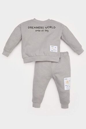 DeFacto Erkek Bebek 2'li Takım Selanik Kumaş Etiket Baskılı Sweatshirt Eşofman Altı D4647A525SPGR52