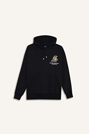 DeFactoFit NBA Los Angeles Lakers Oversize Geniş Kalıp Kapüşonlu Kalın Sweatshirt D8489AX25SPBK81