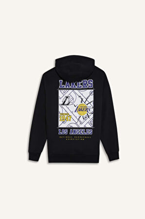 DeFactoFit NBA Los Angeles Lakers Oversize Geniş Kalıp Kapüşonlu Kalın Sweatshirt D8489AX25SPBK81