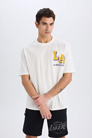 DeFactoFit NBA Los Angeles Lakers Oversize Geniş Kalıp Bisiklet Yaka Sırt Baskılı Kısa Kollu Tişört B3894AX25SPER105