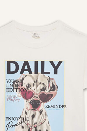 DeFacto Kız Çocuk Relax Fit Bisiklet Yaka Baskılı Kısa Kollu Tişört E1827A825SMER238