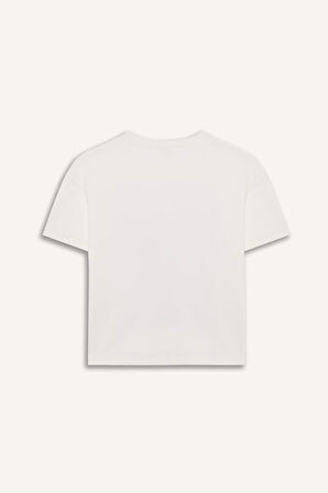 DeFacto Kız Çocuk Relax Fit Bisiklet Yaka Baskılı Kısa Kollu Tişört E1827A825SMER238