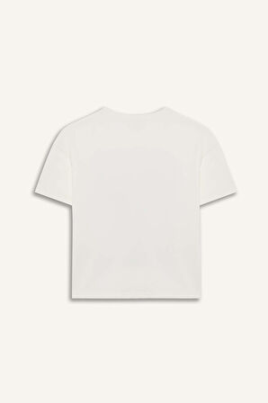 DeFacto Kız Çocuk Relax Fit Bisiklet Yaka Baskılı Kısa Kollu Tişört E1827A825SMER238