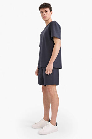 DeFacto %100 Pamuk Relax Fit Twill Dokulu Cepli Şort E2590AX25SMAR214